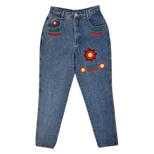 Vintage Embroidered High Waist Mom Jeans 13/14 Size 4 6 28 Festival Hippie Boho